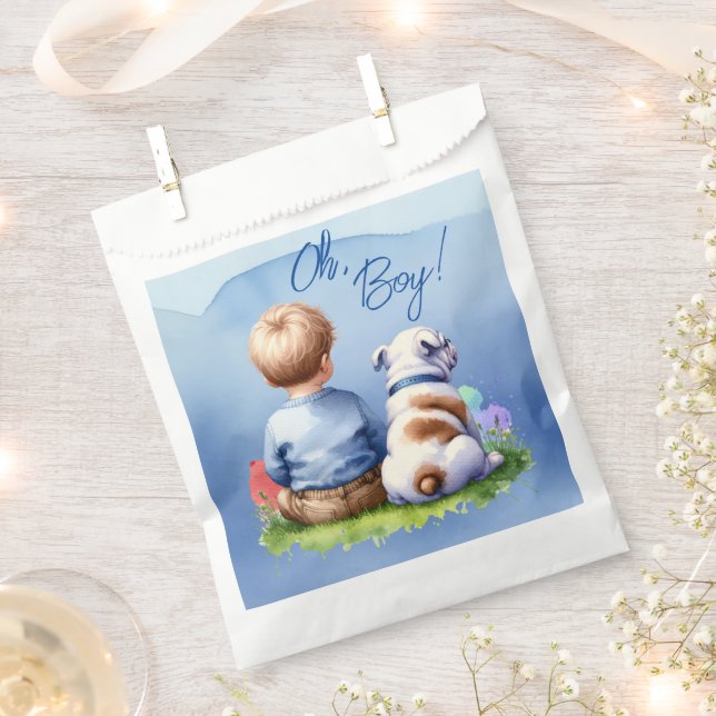 Oh, Boy! Baby and Bulldog Baby Shower Favour Bag (Clipped)