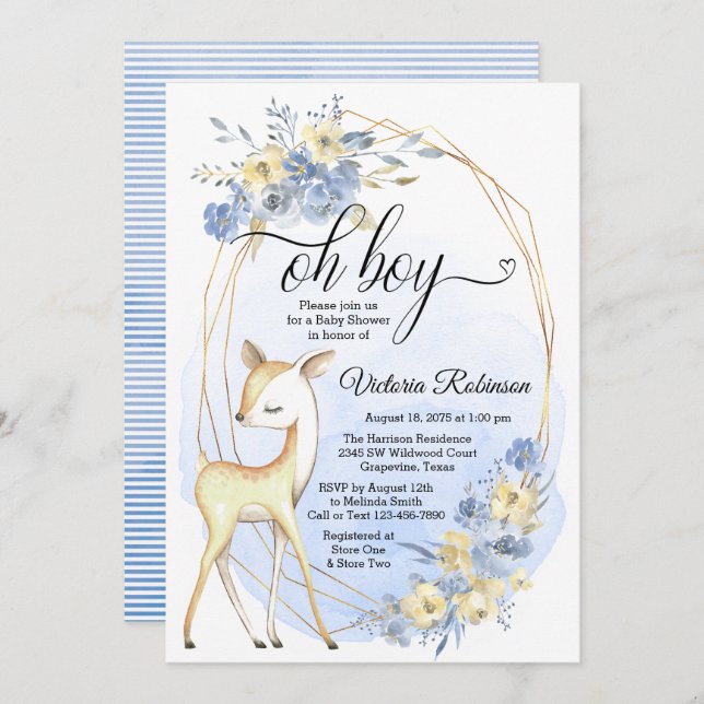 Oh Boy Baby Boy Deer Baby Shower Invitation (Front/Back)