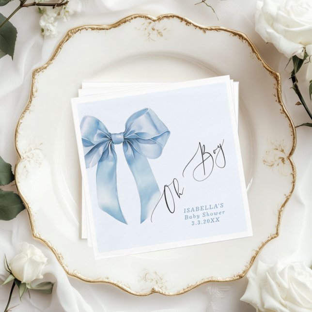 Oh Boy  Baby Boy shower blue bow Napkin (Creator Uploaded)