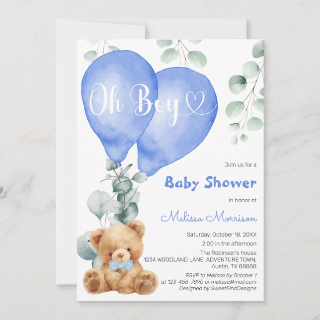 Oh Boy Baby Boy Shower Invitation (Front)