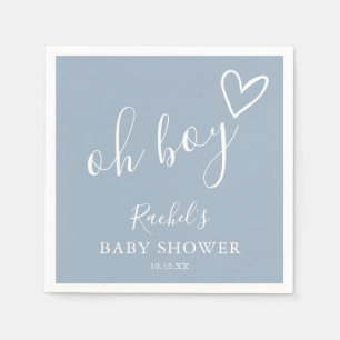 Oh Boy Baby Cute Heart Dusty Blue Baby Shower Napkin