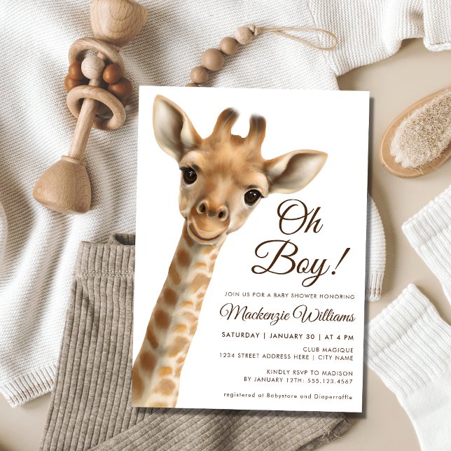 Oh Boy Baby Giraffe Baby Shower Invitation (Creator Uploaded)