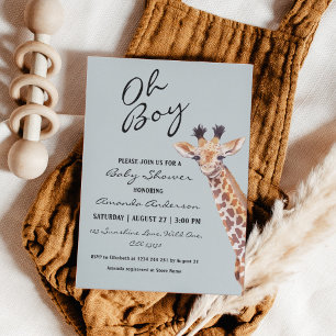 Oh Boy Baby Giraffe Baby Shower Invitation