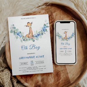 Oh Boy! Baby Giraffe Baby Shower Invitation