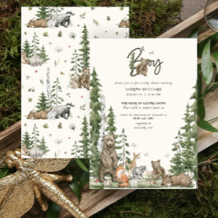 Oh Boy Baby Shower Bearly Wait Woodland Animals Invitation