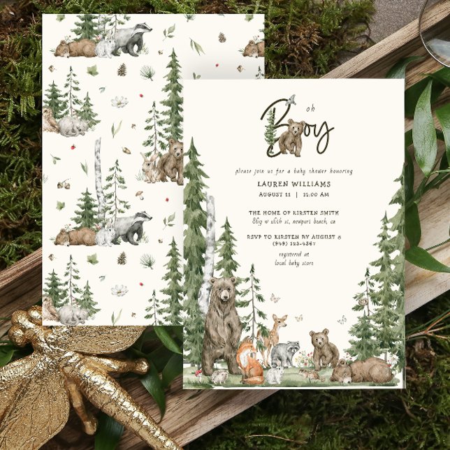 Oh Boy Baby Shower Bearly Wait Woodland Animals Invitation (Oh Boy Baby Shower Invitation)