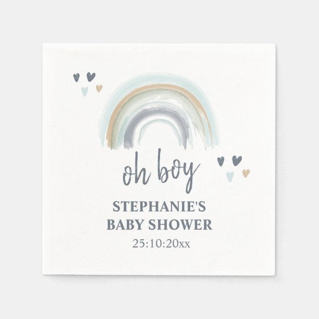 Oh Boy Baby Shower Blue Boho Rainbow  Napkins (Front)