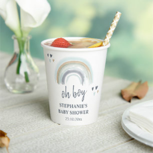 Oh Boy Baby Shower Blue Boho Rainbow   Paper Cups