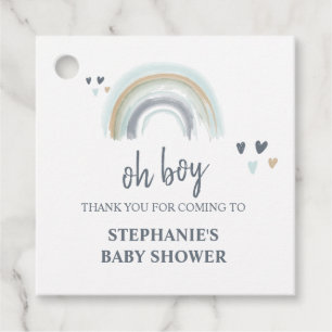 Oh Boy Baby Shower Blue Boho Rainbow Thank you Favour Tags