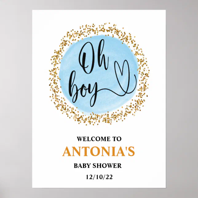Oh Boy Baby Shower Blue Welcome Poster | Zazzle