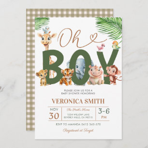 Oh Boy Baby Shower Forest Animals Greenery Floral Invitation