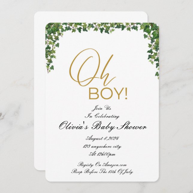 OH BOY baby shower invitation (Front/Back)