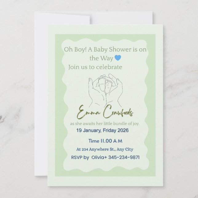 Oh Boy Baby Shower Invitation (Front)