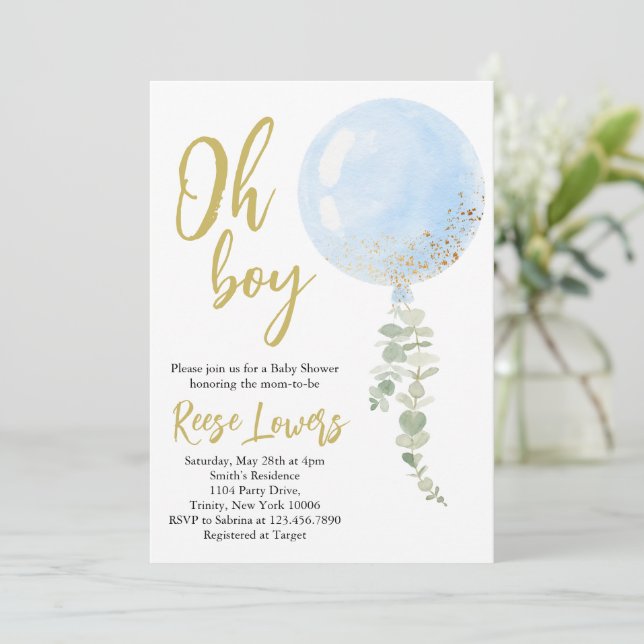 Oh Boy Baby Shower Invitation (Standing Front)