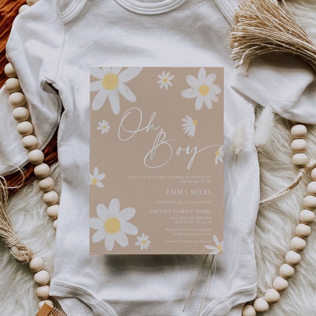 Oh Boy Baby Shower Invitation Daisy Beige (Creator Uploaded)