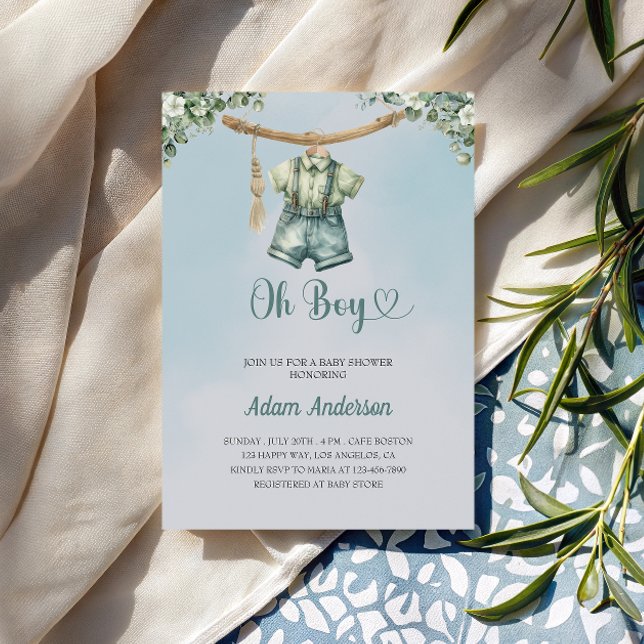 Oh Boy Baby Shower Invite – Watercolor Boy Outfit (Creator Uploaded)