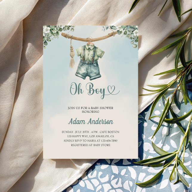 Oh Boy Baby Shower Invite – Watercolor Boy Outfit (Creator Uploaded)