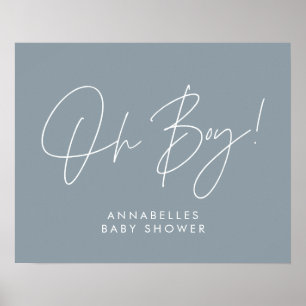 Oh Boy baby shower modern typography blue Poster