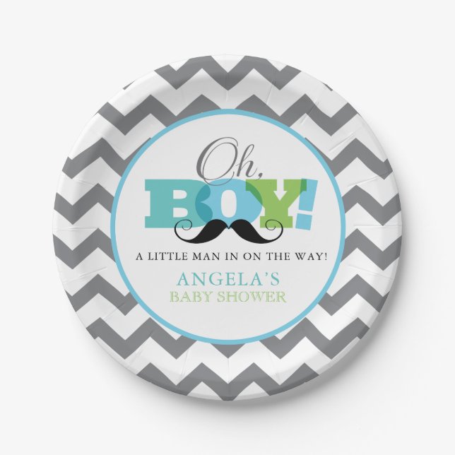 Oh Boy Baby Shower Paper Plates (Front)