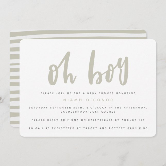 Oh boy, baby shower party invitation (sand) (Front/Back)