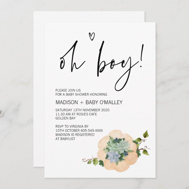 Oh Boy Baby Shower Party Thanksgiving Fall Invitation (Front/Back)