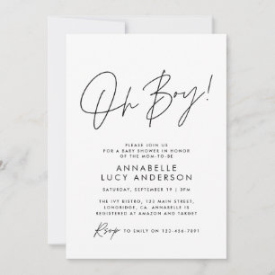 oh Boy baby shower script baby cream elegant  Invitation
