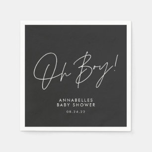 oh boy Baby shower script black elegant  Napkin