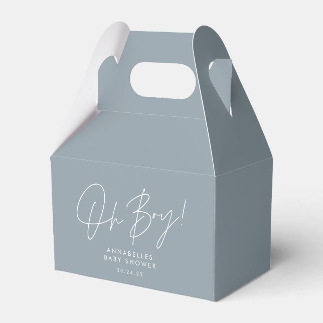 oh boy Baby shower script blue elegant  Favour Box (Front Side)