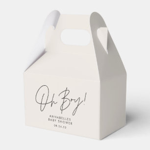 oh boy Baby shower script cream neutral elegant Favour Box