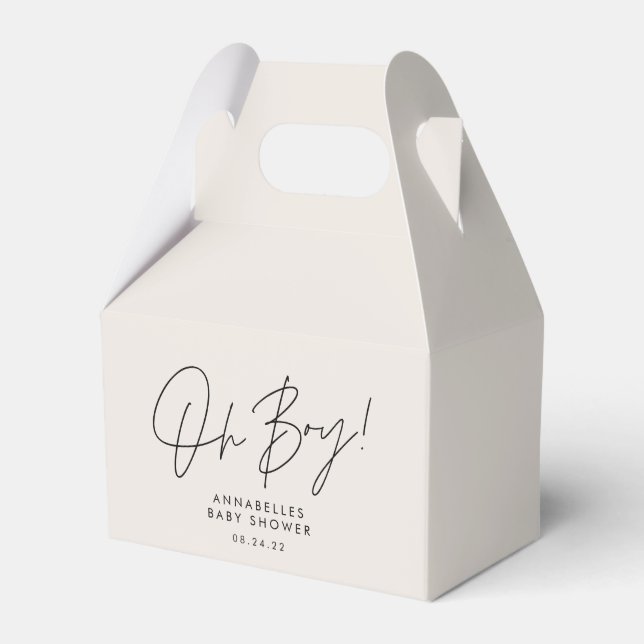 oh boy Baby shower script cream neutral elegant  Favour Box (Front Side)