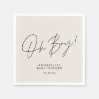 oh boy Baby shower script cream neutral elegant