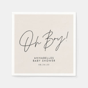 oh boy Baby shower script cream neutral elegant Napkin