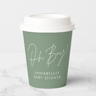 oh boy Baby shower script green elegant  Paper Cups