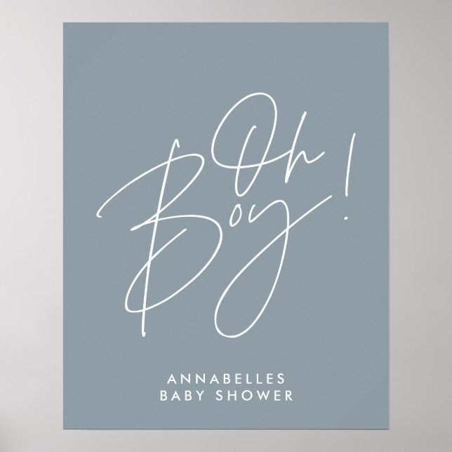 oh Boy baby shower script modern baby blue elegant Poster (Front)