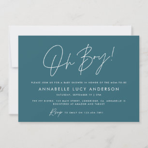 oh boy Baby shower script modern blue boho Invitation