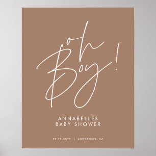 oh Boy baby shower script modern brown elegant Poster
