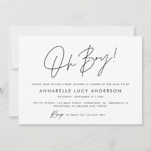 oh boy Baby shower script modern cream boho Invitation