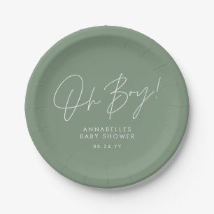 oh boy Baby shower script modern elegant  Paper Plate