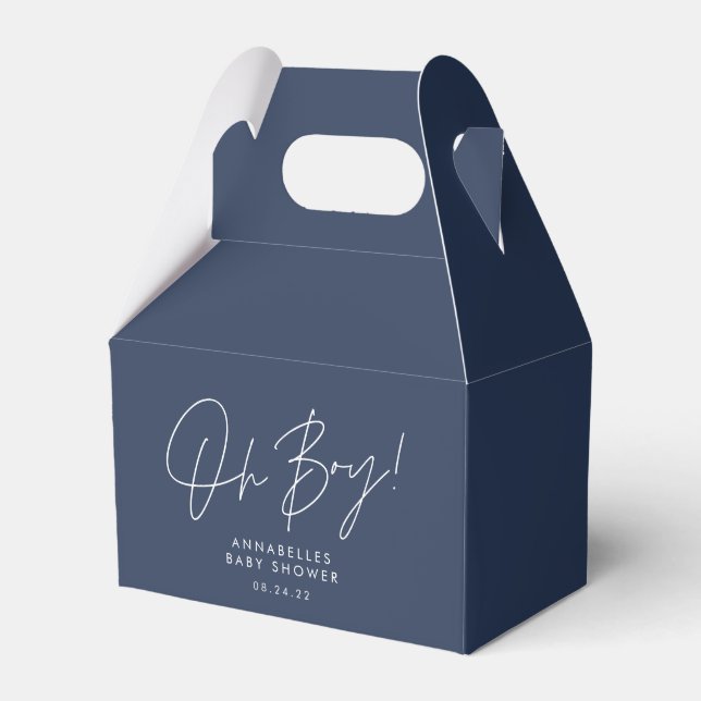 oh boy Baby shower script navy blue elegant  Favour Box (Front Side)