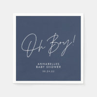 oh boy Baby shower script navy blue elegant 
