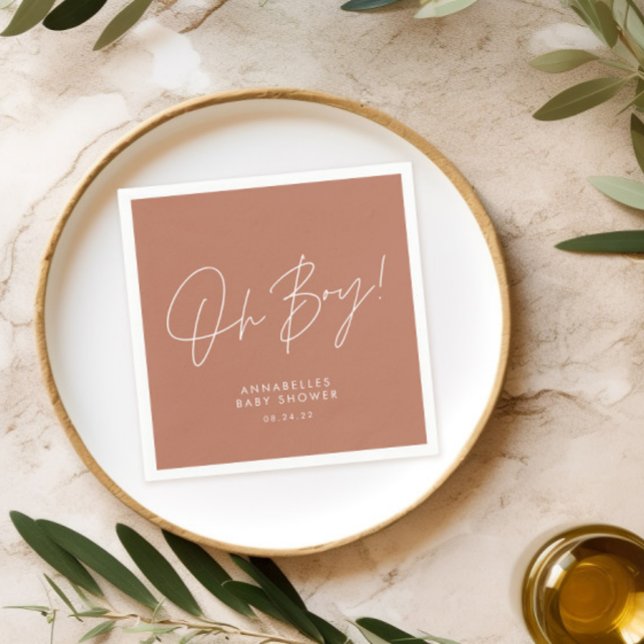 oh boy Baby shower script terracotta elegant  Napkin (Creator Uploaded)