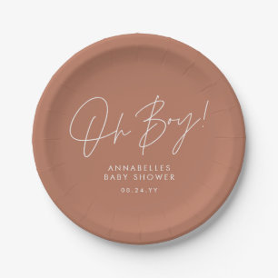 oh boy Baby shower terracotta modern elegant  Paper Plate