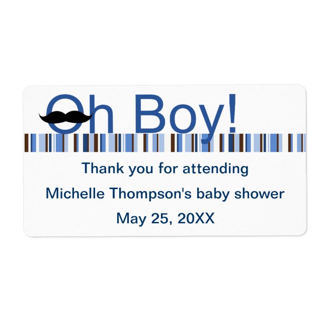 Oh Boy Baby Shower Water Bottle (Front)
