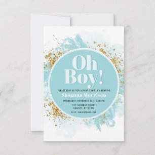 Oh Boy Baby Shower Watercolor Glitter Invitation