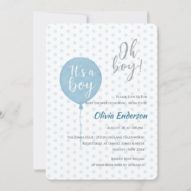 Oh boy! Balloon baby is due Invitation (Front)