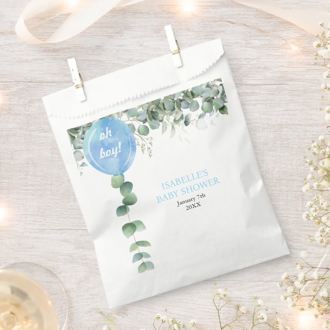 Oh Boy balloon greenery eucalyptus baby shower Favour Bag (Clipped)