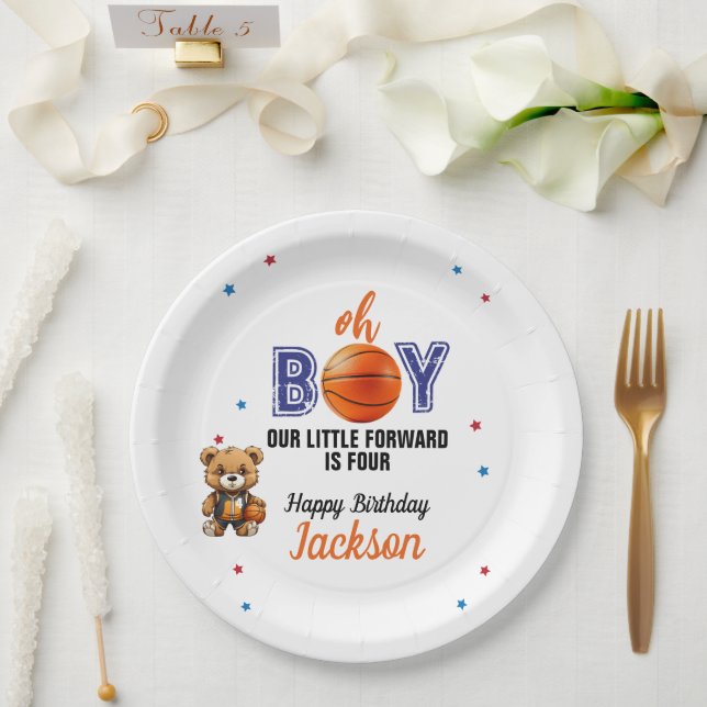 Oh Boy Basketball Theme Birthday Paper Plate (Wedding)