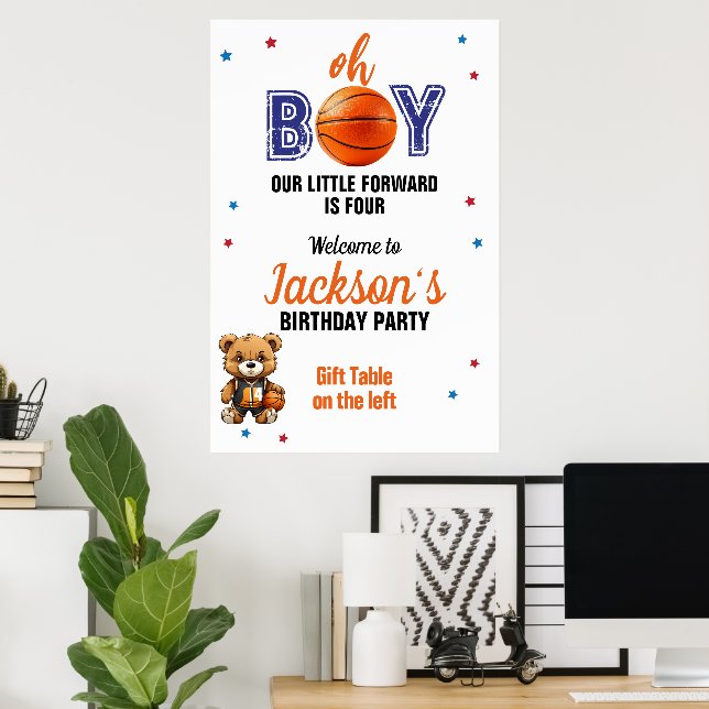 Oh Boy Basketball Theme Birthday Poster (Home Office)
