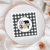 Oh Boy Bear black Buffalo Plaid Baby Shower
