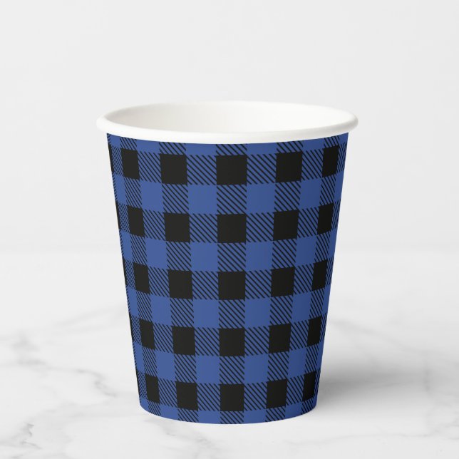 Oh Boy Bear blue Buffalo Plaid Baby Shower Paper Cups (Front)